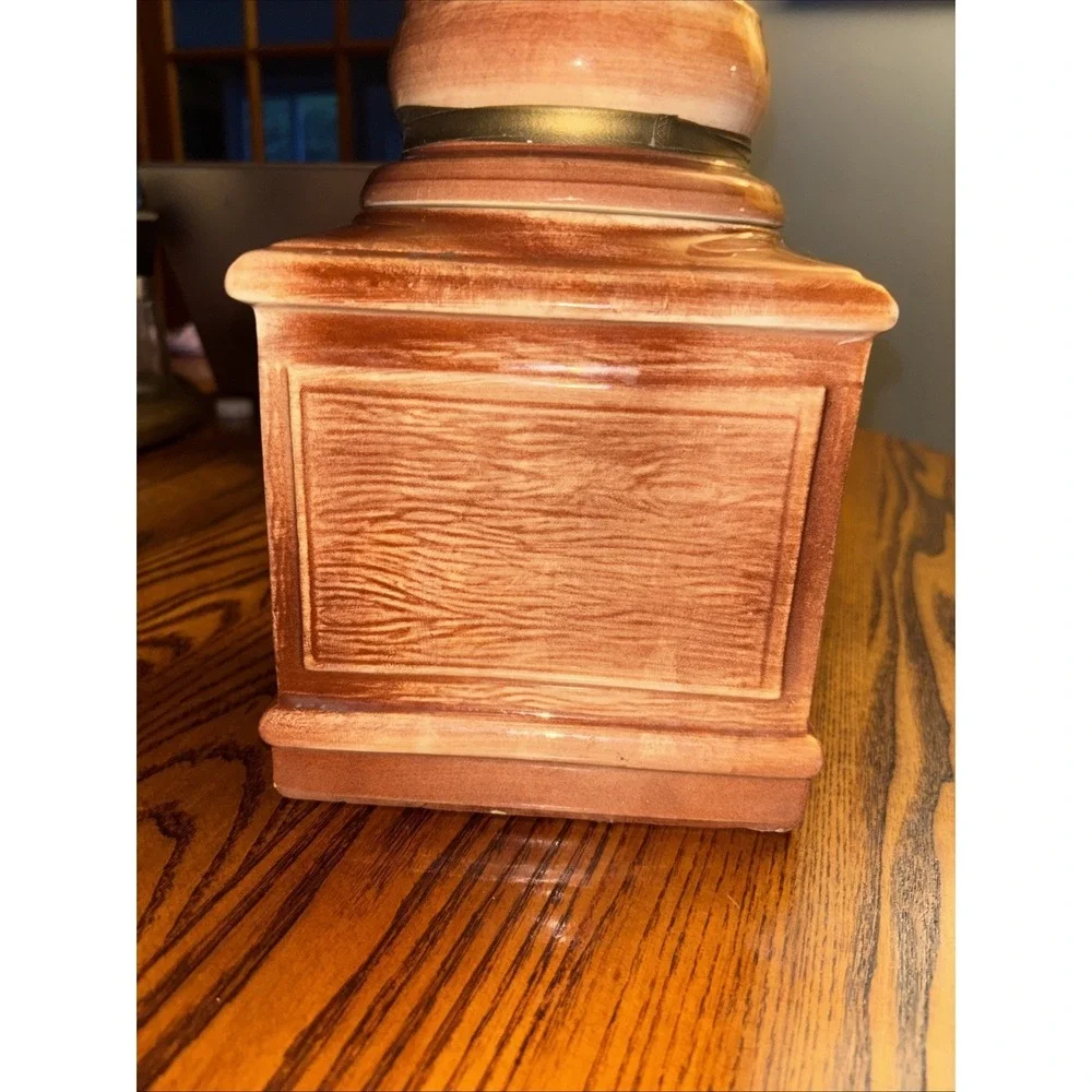 McCoy Brown Ceramic Coffee Grinder Mill Square Shaped Cookie Jar With Lid
